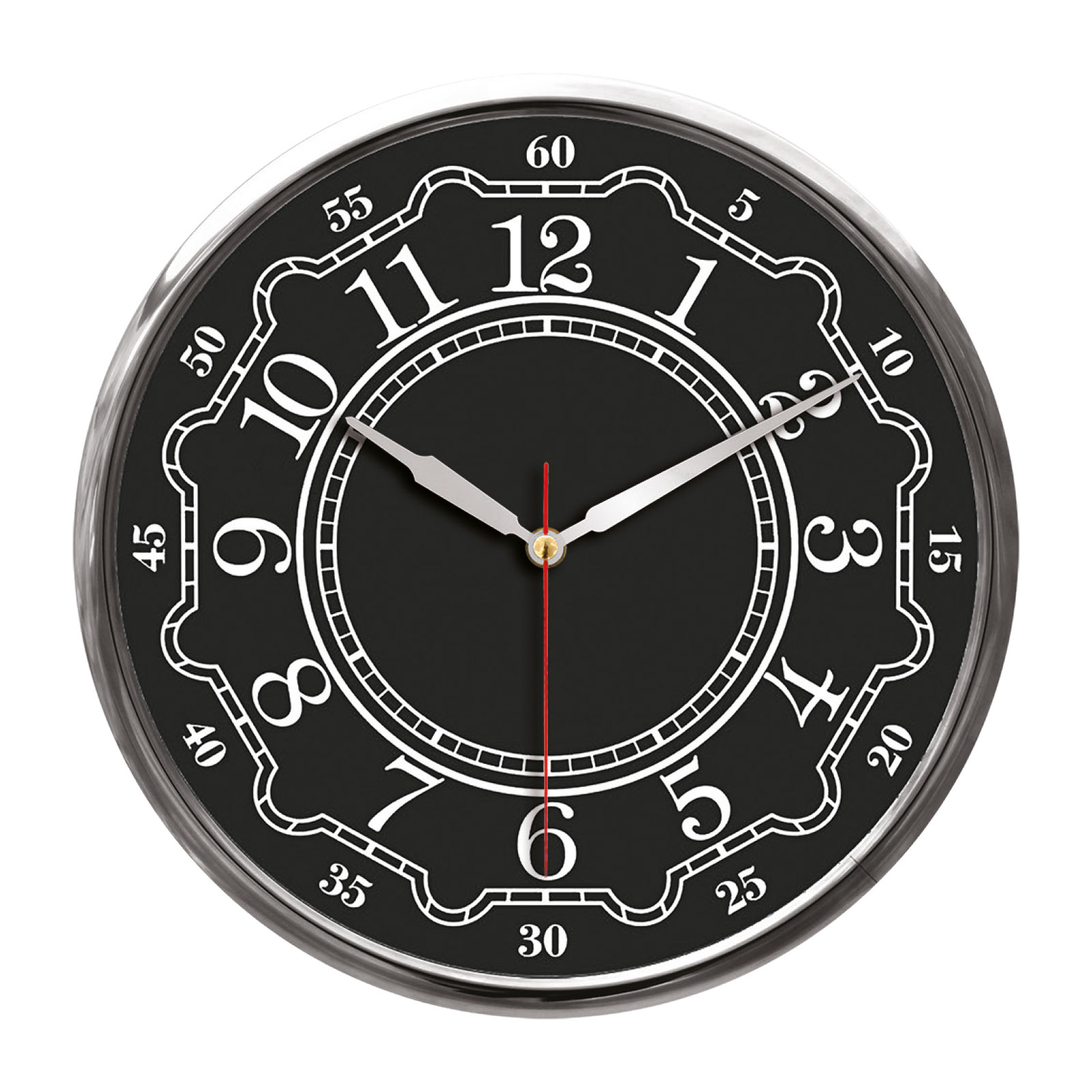 THOR707 SİYAH-GÜMÜŞ METAL ÇERÇEVE DUVAR SAATİ (320MM)